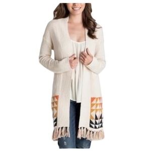 Roxy Boho Knit Long Cardigan Sweater Fringe Detail Women's size S